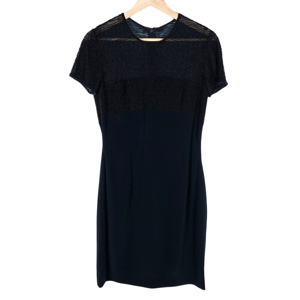Oleg Cassini Black Tie Womens Dress 6 Black Beaded Short Sleeve Cocktail Events